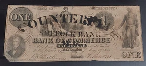 Counterfeit 1856 Bank Of Commerce New London, CT $1 Large Size Obsolete Currency - Picture 1 of 2