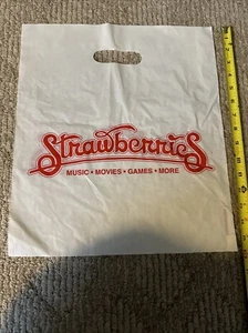 Vintage Strawberries Music Movies Store Plastic Bag 00s 90s Advertising - Picture 1 of 2