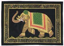 Handmade Indian Painting Of Decorated Elephant Artwork On Cloth 13.5x9.5 inches