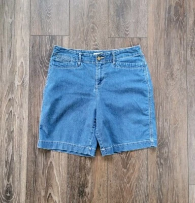 Pantalón corto de mezclilla Kim Rogers para mujer talla 6 azul 10" tiro alto lavado medio entrepierna de 8"  Foto 1 de 4