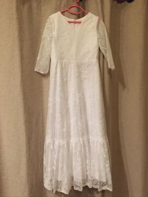 Vestido para niña blanco con flores de JJs House talla 9 línea A hasta el suelo cuello en V Foto 1 de 4