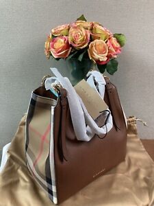 NWT Authentic Tan Brown Burberry House Check Derby Leather Small Canterbury Bag