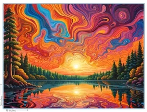 Psychedelic Sunset Lake 10 Artwork Poster 48x36 - 1/1 Original Printed on Demand - Picture 1 of 1