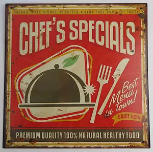 Chef Tin Plate Specials Smurfs Cook Kitchen Nostalgia Antique Rustic - Picture 1 of 3