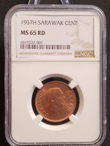 1937H Sarawak 1 Cent – NGC MS65 RD - Picture 1 of 3