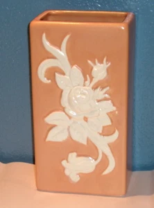 Vintage Weller Pottery 8.5" Vase, Planter, White Rose Design Rectangle Shape - Picture 1 of 6