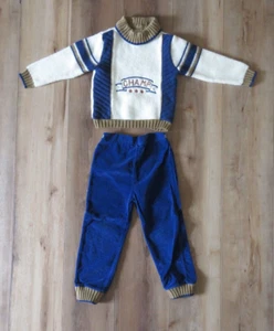 VTG 2 PC Philippines CHAMP Knit Sweater Blue Corduroy Pants Outfit Toddler 4 SEE - Picture 1 of 16