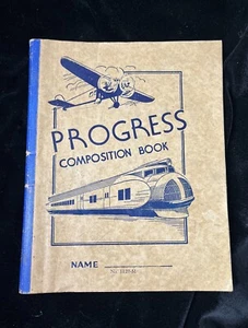 1930s School Progress Composition Notebook Elementary Airplane Train Used - Picture 1 of 11