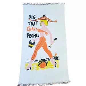 Vintage 60s Woman Bikini Thin Terrycloth Beach Towel By FMC USA 54 X 30 - Picture 1 of 7