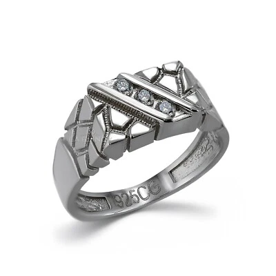 Sterling Silver Nugget Double Bar Lab Diamond Accent Rectangle Pinky Ring - Image 1 of 3