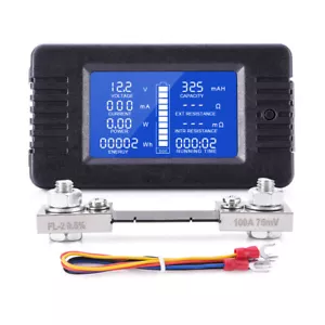 100A Shunt LCD Display DC Battery Monitor Meter 0-200V Volt Amp For Car RV Solar - Picture 1 of 7