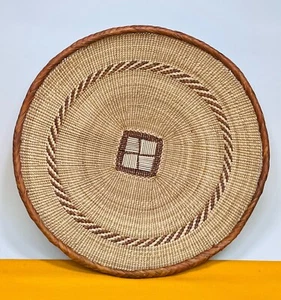 Vintage Hand Woven African Wedding Basket. 15" diameter. Zambia. Fair Trade. - Picture 1 of 13