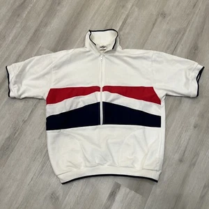 Vintage JANTZEN Mock Neck 1/4 Zip Sweatshirt MEDIUM Made USA White Track Shirt - Picture 1 of 7