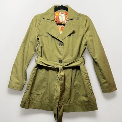 Chaqueta de tul Anthropologie XS gabardina con cinturón verde botón delantero Foto 1 de 4