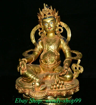 Escultura de Buda Dios Riqueza Amarillo Dorado Cobre Budismo Tibetano Antiguo 16" Foto 1 de 4