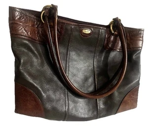 RENZO COSTA SCHULTERTASCHE BEUTELTASCHE 2TONE BRAUN LEDER MESSING KNOPF - Bild 1 von 10