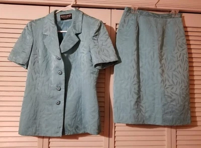 Vintage Size 10 Herbert Grossman 2-Piece Jacket Skirt Suit Turquoise Lined - Image 1 of 4