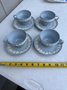4 Wedgwood Queen's Ware Demitasse Cup & Saucer Sets. Cream on Lavender - Picture 1 of 11