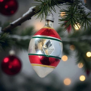 Vintage MCM Weihnachtsschmuck Träne Reflektor Quecksilber Glas Einzug Silber - Bild 1 von 13