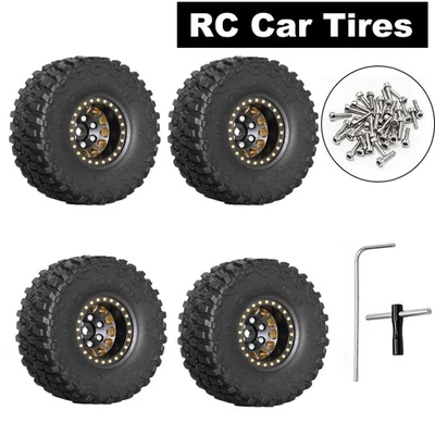 4Pack 1.0" Brass Beadlock Wheel Rims Tires For 1/18 TRX4M 1/24 SCX24 FCX24 Parts - Image 1 of 4