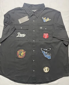 True Religion NEW Work Wear Patch Men’s Size 3XL Short Sleeve Button Up NWT RARE - Picture 1 of 13
