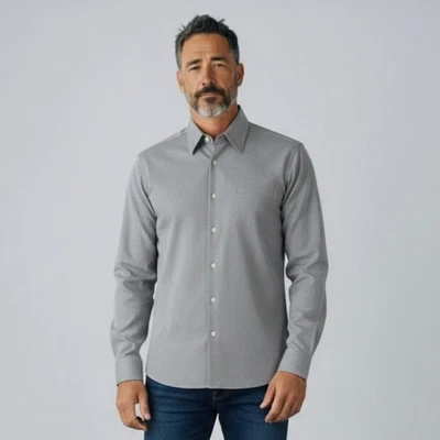 Camisa de vestir Armani Collezioni para hombre grande gris manga larga rayas con botones Foto 1 de 4