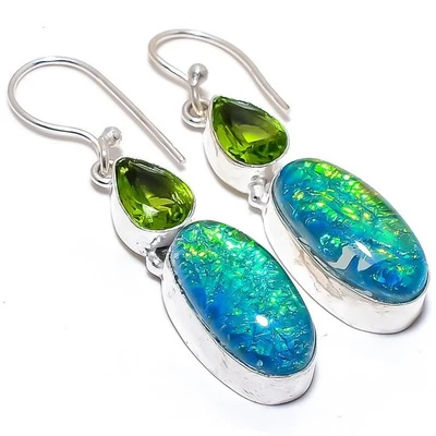 Triplett Feuer Opal, Peridot Edelstein 925 Sterling Silber Schmuck Schnallen - Bild 1 von 4