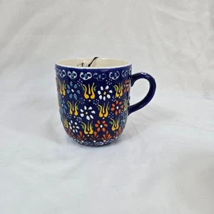 Aydin El Sanatlari Handmade Blue Floral Colorful Ceramic Mug Turkish Pottery NWT - Picture 1 of 6