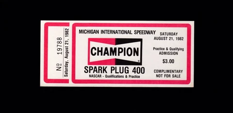 1980 MICHIGAN SPEEDWAY PRACTICE TICKET- SPARK PLUG 400-BILL ELLIOT WINS-COORS Cover