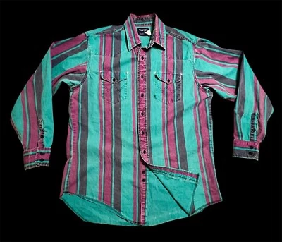 Vtg Wrangler Brushpopper Shirt XL Western Rodeo Cowboy Red Teal Black 17.5x38 - Image 1 of 4