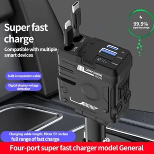 Caricabatteria Auto 120W Retrattile 4 in 1 Caricatore Telefono Auto Veloce con Cavo USB Tipo C - Foto 1 di 9