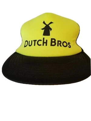 Dutch Bros Spellout Trucker Hat Dutch Brothers Coffee Black Neon Yellow Cap - Image 1 of 4