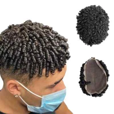 Toupee de encaje completo rizado de 12 mm para hombre negro Foto 1 de 4