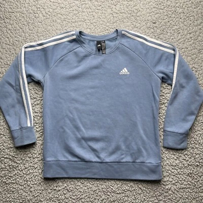 Adidas Sweatshirt Top Womens Large Blue 3 Stripe Long Sleeve Sweater - Image 1 of 4