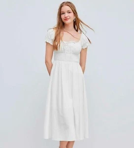 Cider NWT White Cottagecore Coqutte Prairie Babydoll Boho Coastal Midi Dress - Picture 1 of 11