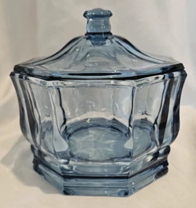 Vintage Indiana Glass Blue Octagon Concord Candy Box Lidded Candy Dish - Picture 1 of 3