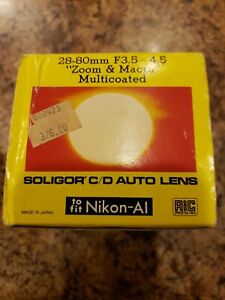 ! Soligor C/D 28-80mm f3.5-4.5 Zoom & Macro F2 Nikon Ai Lens with cap w/box!