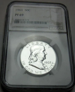 1963 Franklin PF 69 Half Dollar 90% Silver NGC Certified Proof PF69 - Picture 1 of 4