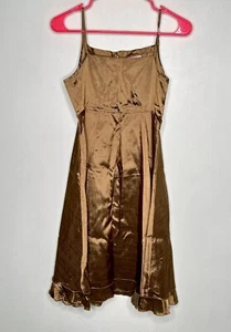 Vintage Y2K Sugarplum Long Satin Dress Girls Size 12 Sleeveless Bronze Formal - Picture 1 of 4