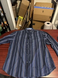 Tommy Bahama Shirt Mens Large Blue Stripe Silk Cotton Button Down Preppy Adult - Picture 1 of 7