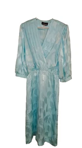 Vintage Alexis Petites Metallic Light Green Belted Dress W/ Pleated Skirt Sz L - Picture 1 of 5