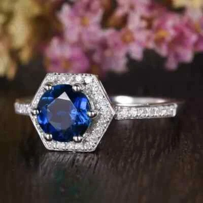 AAA 3.40 Ct Round Natural Tanzanite & Diamond 14k SOLID White Gold Wedding Ring Foto 1 de 4