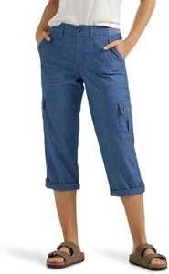 Lee Ultra Lux Comfort Flex-To-Go Cargo Capri Pant Womens 4 Chambray Blue NEW - Picture 1 of 15