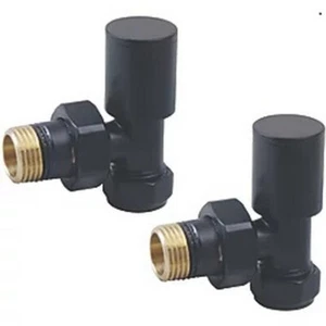 Towelrads Black Angled Manual Radiator Valves 15mm x 1/2" 2 Pack - Picture 1 of 1