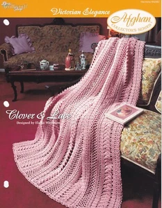 Afghan Crochet Pattern CLOVER & LACE Victorian Elegance Needlecraft Shop - Picture 1 of 2