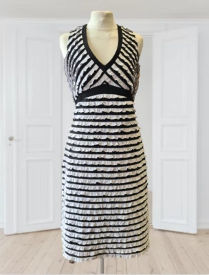 Joseph Ribkoff White & Black Stripe Ruffle Frill Tiered Sleeveless Dress UK 14 - Image 1 of 4