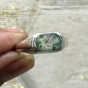 Natural Moss Agate Men's Ring 925 Sterling Silver Men Signet Ring Gift for Him - Picture 1 of 9