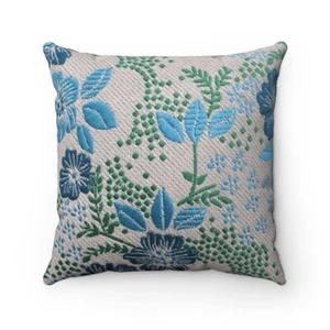 Faux Suede Blue Flower Pillow 14" Square Decorative Throw Sofa Couch Cushion - Picture 1 of 3