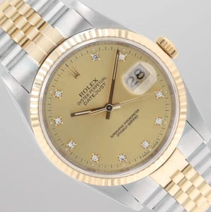 Rolex Datejust 36mm Two-Tone Champagne Diamond Dial Fluted Bezel Jubilee 16233 - Picture 1 of 11