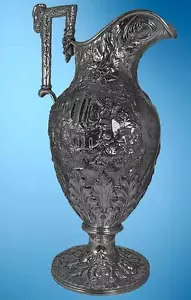 EARLY S.KIRK & SON COIN SILVER ETRUSCAN PATTERN (LANDSCAPE/CASTLE) EWER, 1850s - Picture 1 of 1